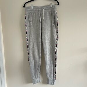 Ivory Ella Gray 100% Organic Cotton Joggers with Embroidered Legs Size Medium